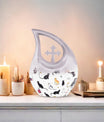 10-inch Paws-themed Cross Drop Funeral Urn 