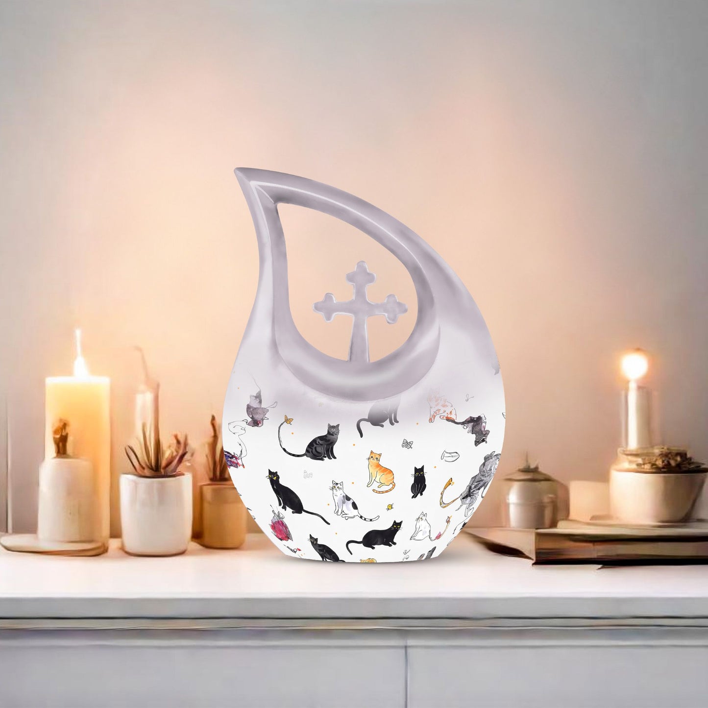 10-inch Paws-themed Cross Drop Funeral Urn 