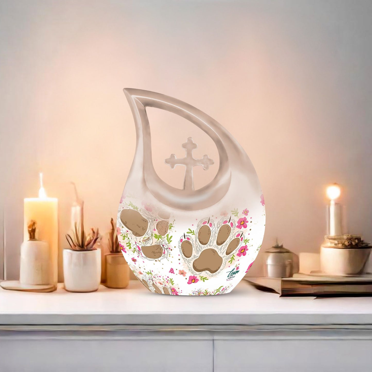 Cross Drop design 10-inch Paws Urn 