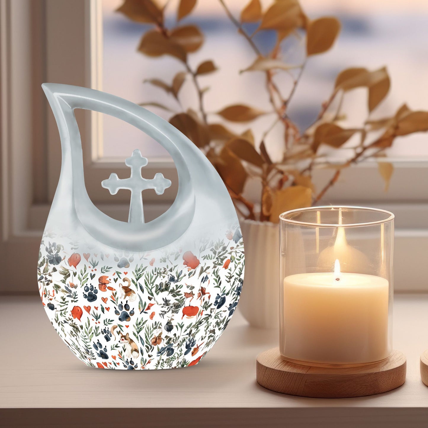 Paws theme Cross Drop large urn, 