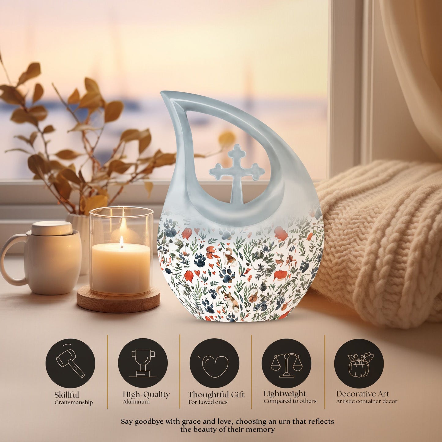 Paws theme Cross Drop large urn, 