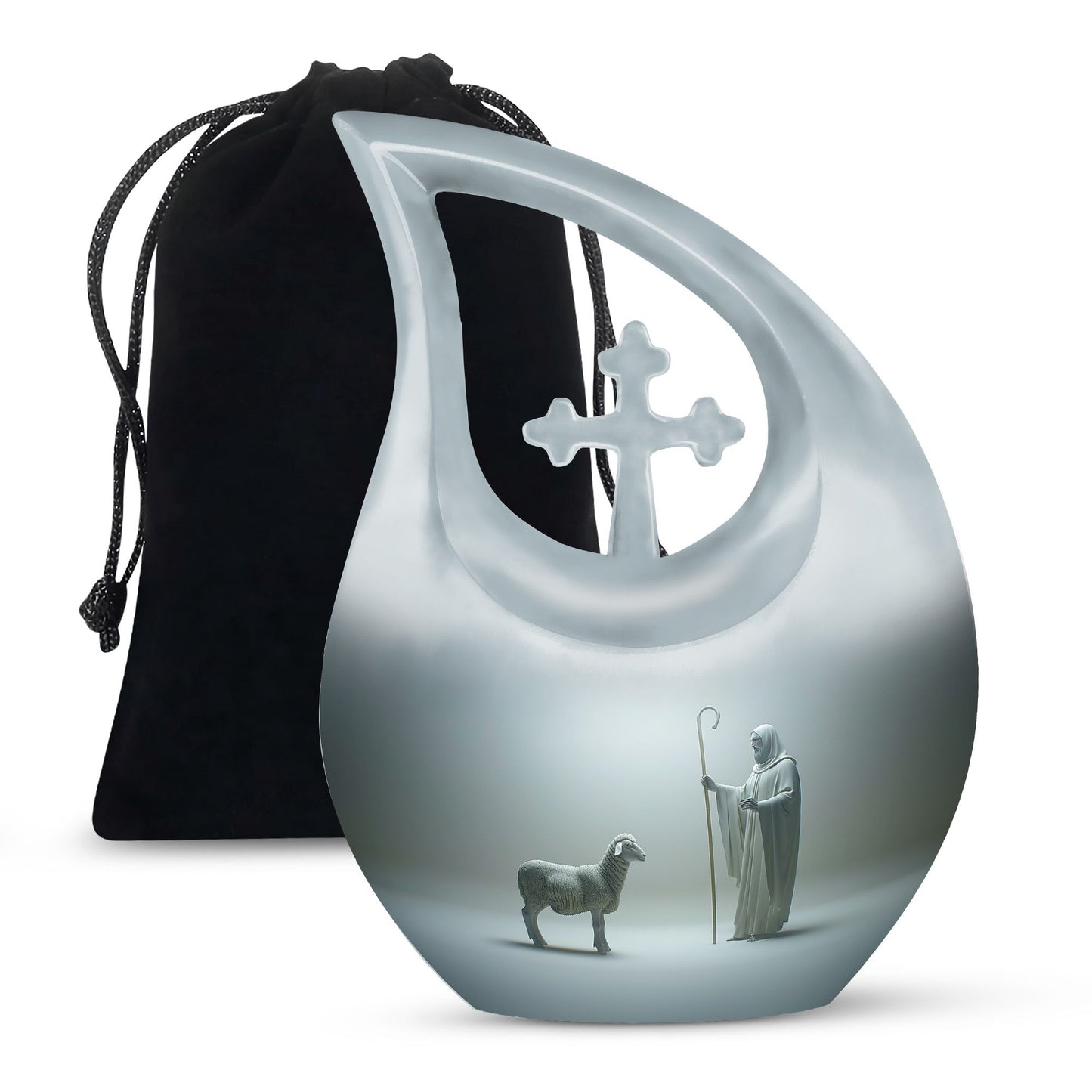 10 Inch Shepherd Themed Cross Drop Cremation Urn 
