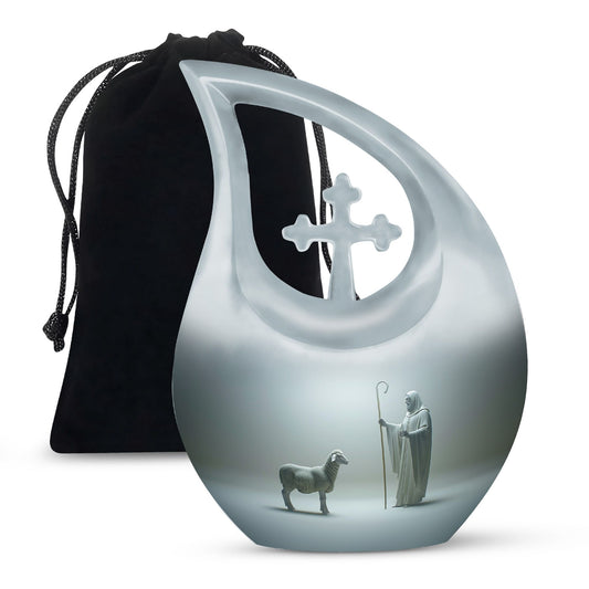 10 Inch Shepherd Themed Cross Drop Cremation Urn 