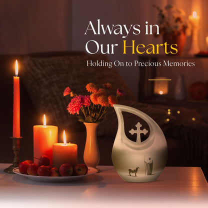 10 Inch Shepherd Themed Cross Drop Cremation Urn 