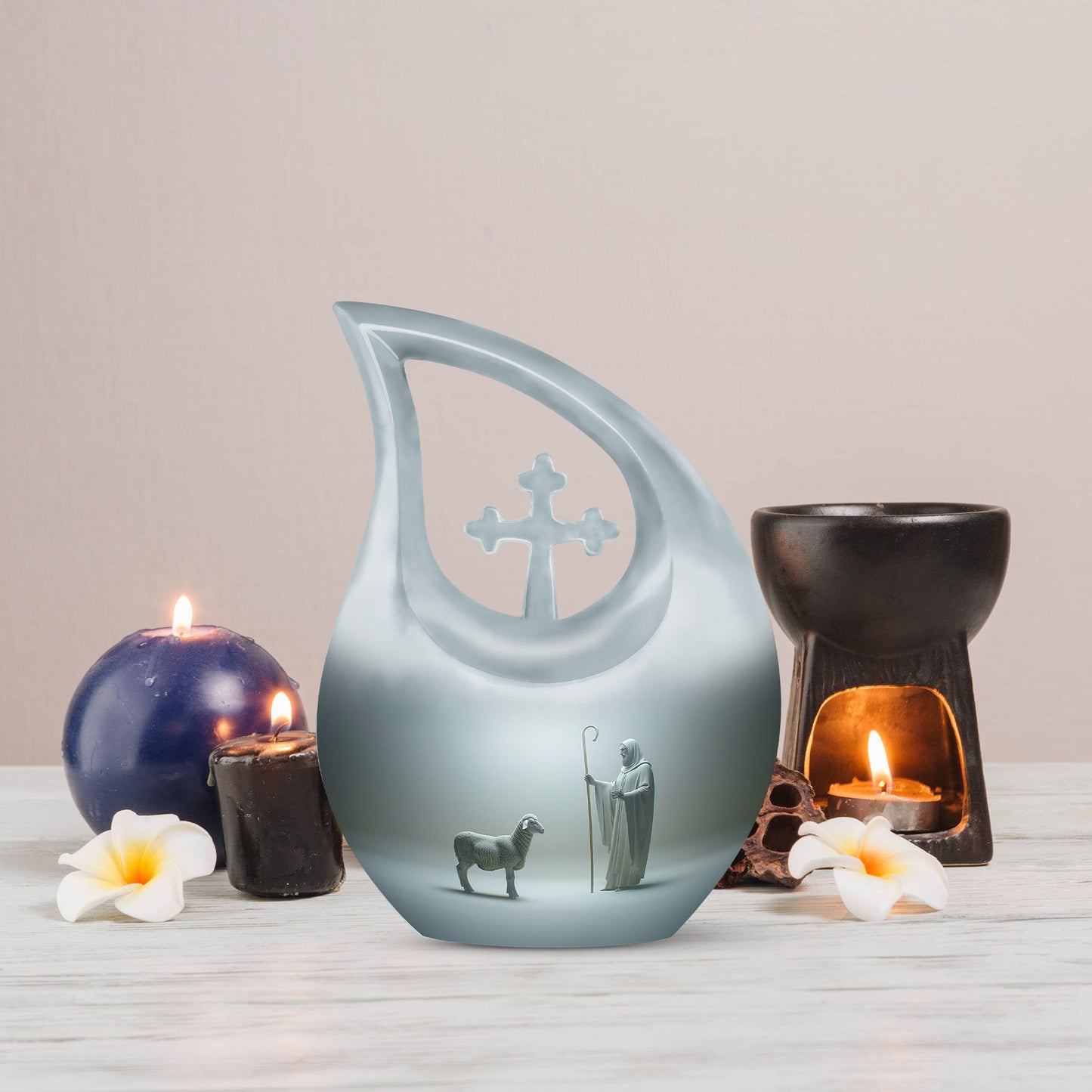 10 Inch Shepherd Themed Cross Drop Cremation Urn 