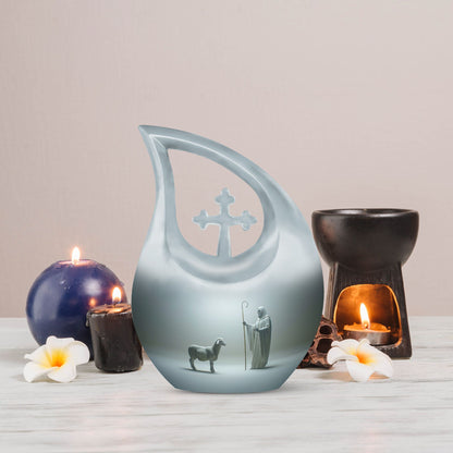 10 Inch Shepherd Themed Cross Drop Cremation Urn 