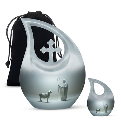 10 Inch Shepherd Themed Cross Drop Cremation Urn 