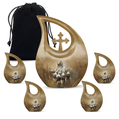 Shepherd-themed 10-inch Cross Drop design cremation urn