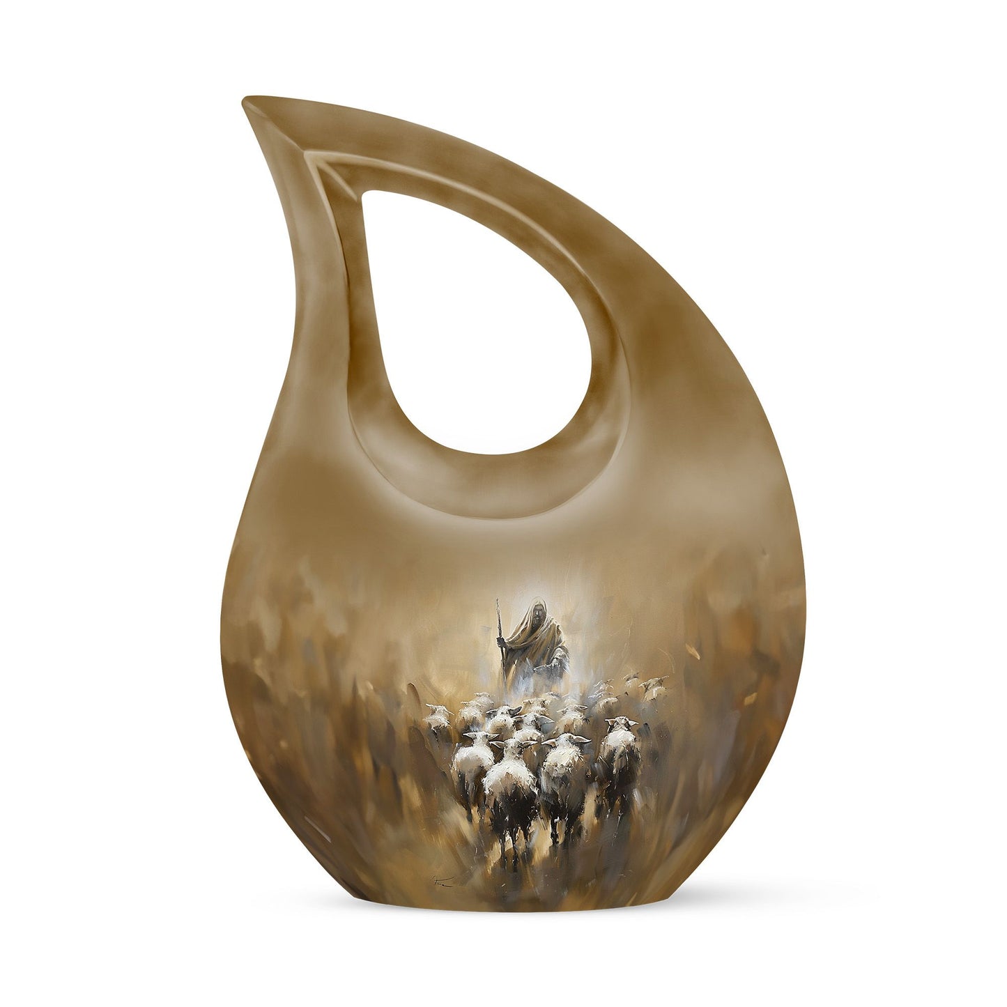 Shepherd-themed 10-inch Cross Drop design cremation urn
