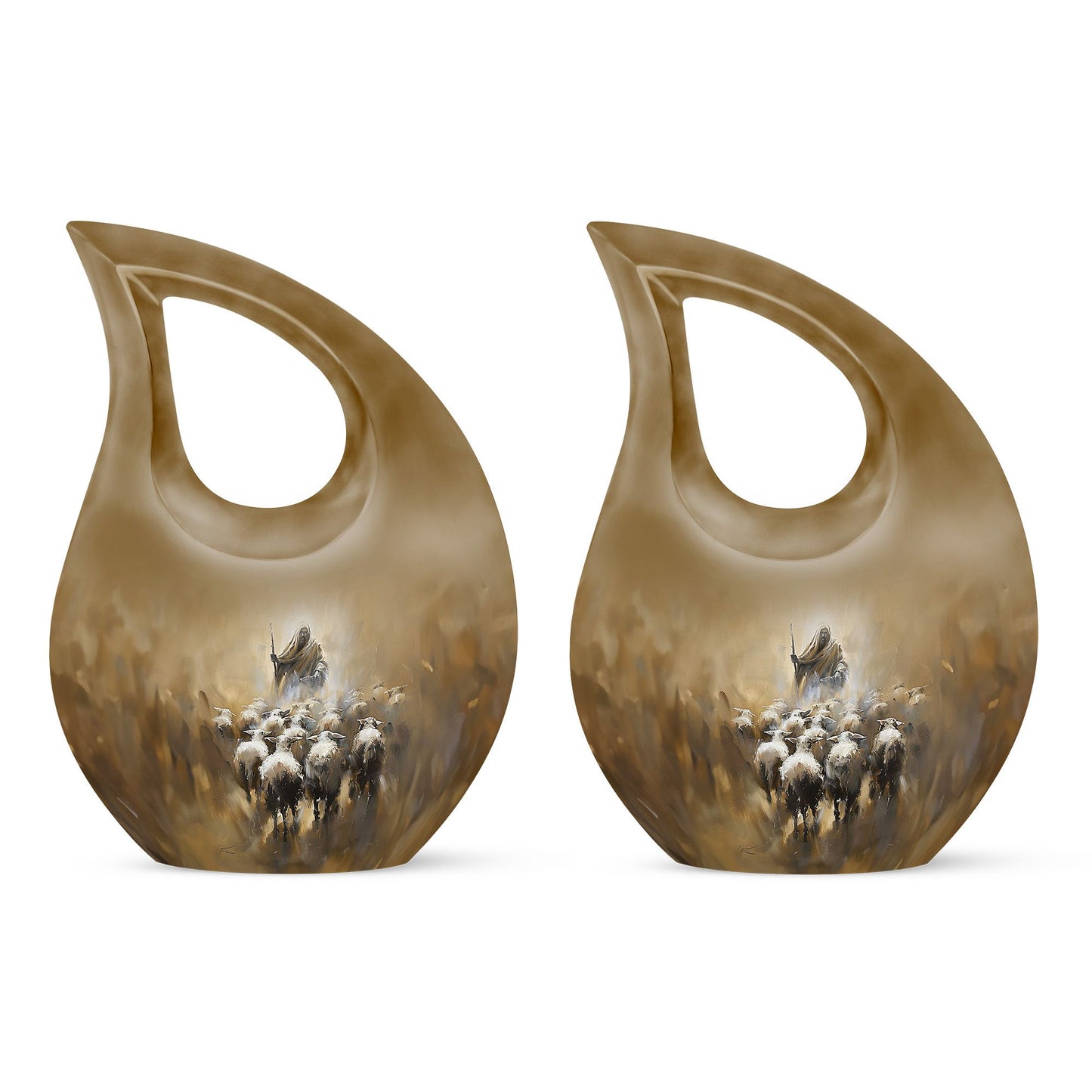 Shepherd-themed 10-inch Cross Drop design cremation urn