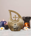 Shepherd-themed 10-inch Cross Drop design cremation urn