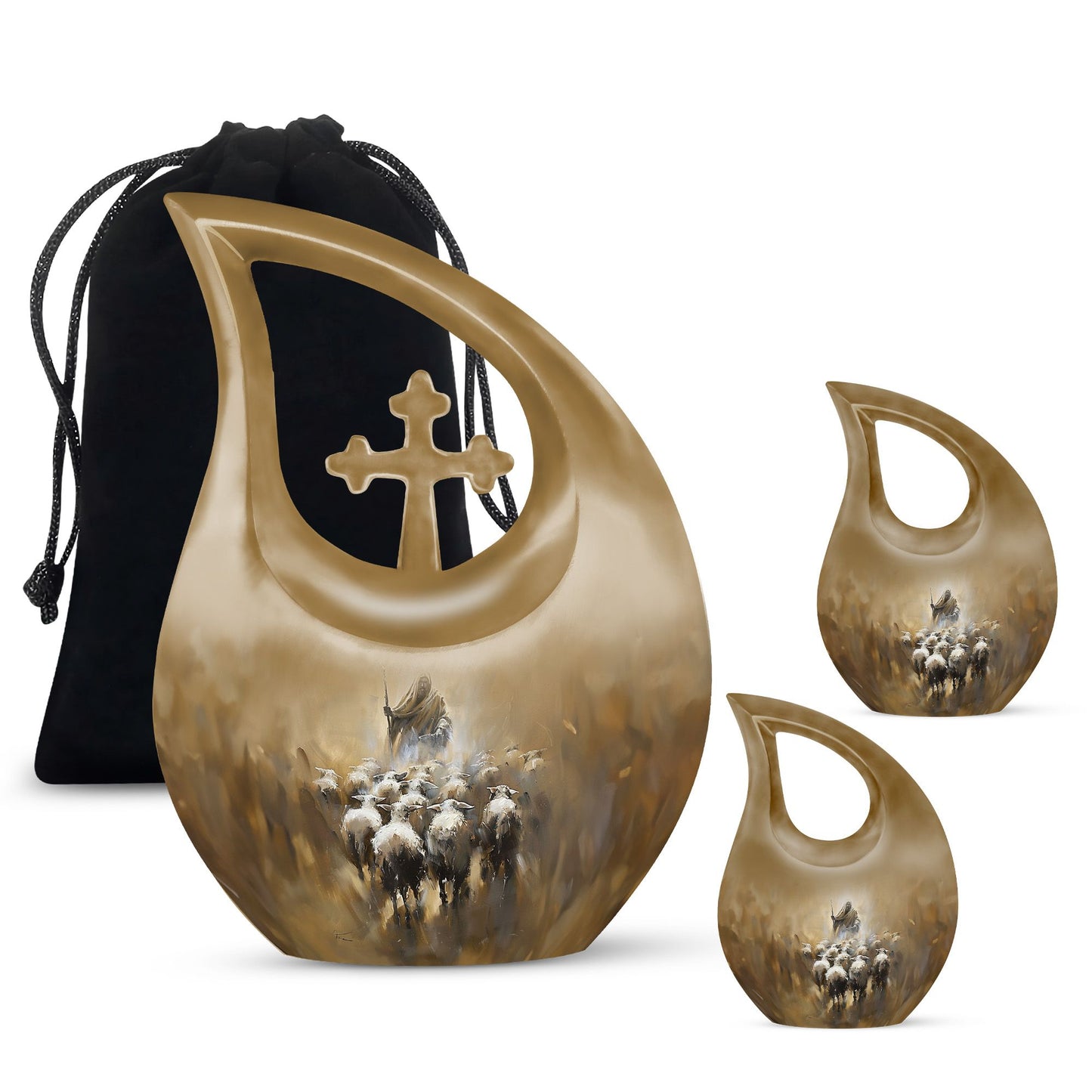 Shepherd-themed 10-inch Cross Drop design cremation urn