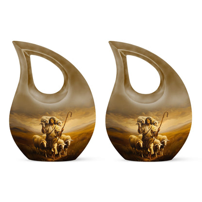 10 Inch Shepherd Themed Cross Drop Cremation Urn