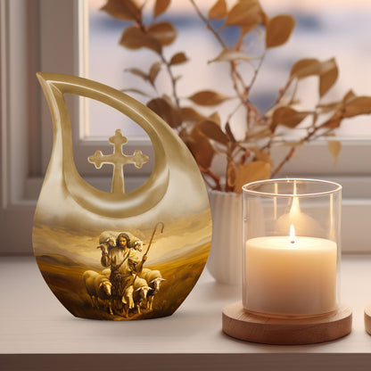10 Inch Shepherd Themed Cross Drop Cremation Urn