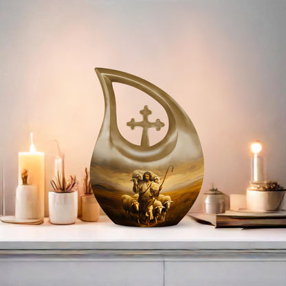 10 Inch Shepherd Themed Cross Drop Cremation Urn