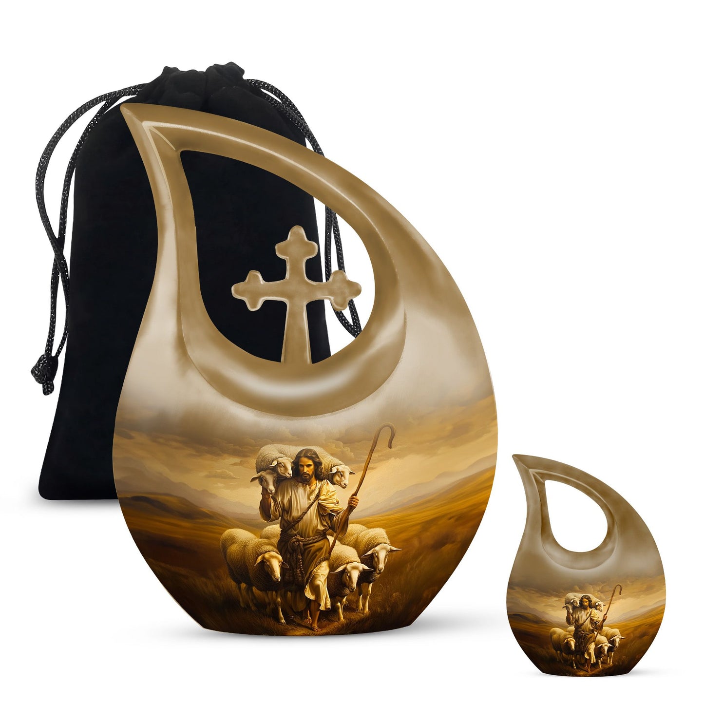 10 Inch Shepherd Themed Cross Drop Cremation Urn