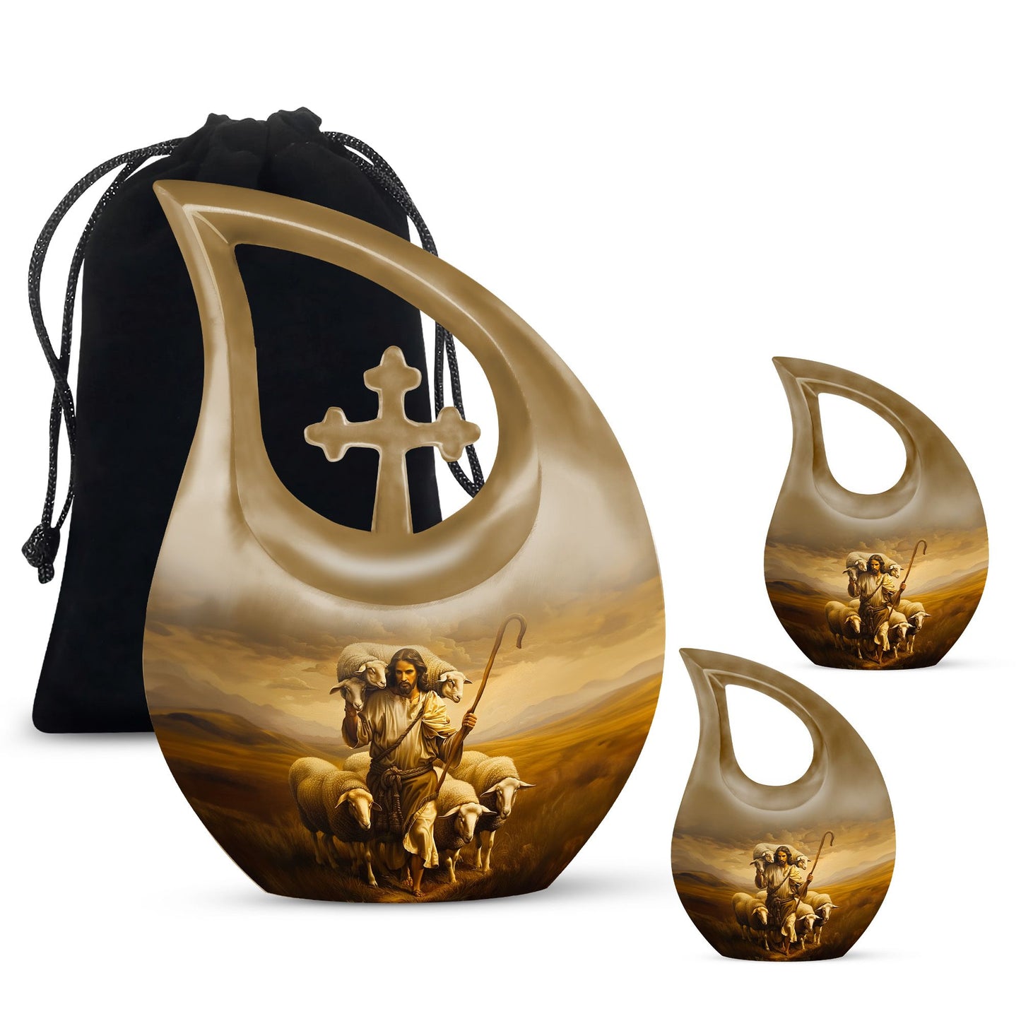 10 Inch Shepherd Themed Cross Drop Cremation Urn