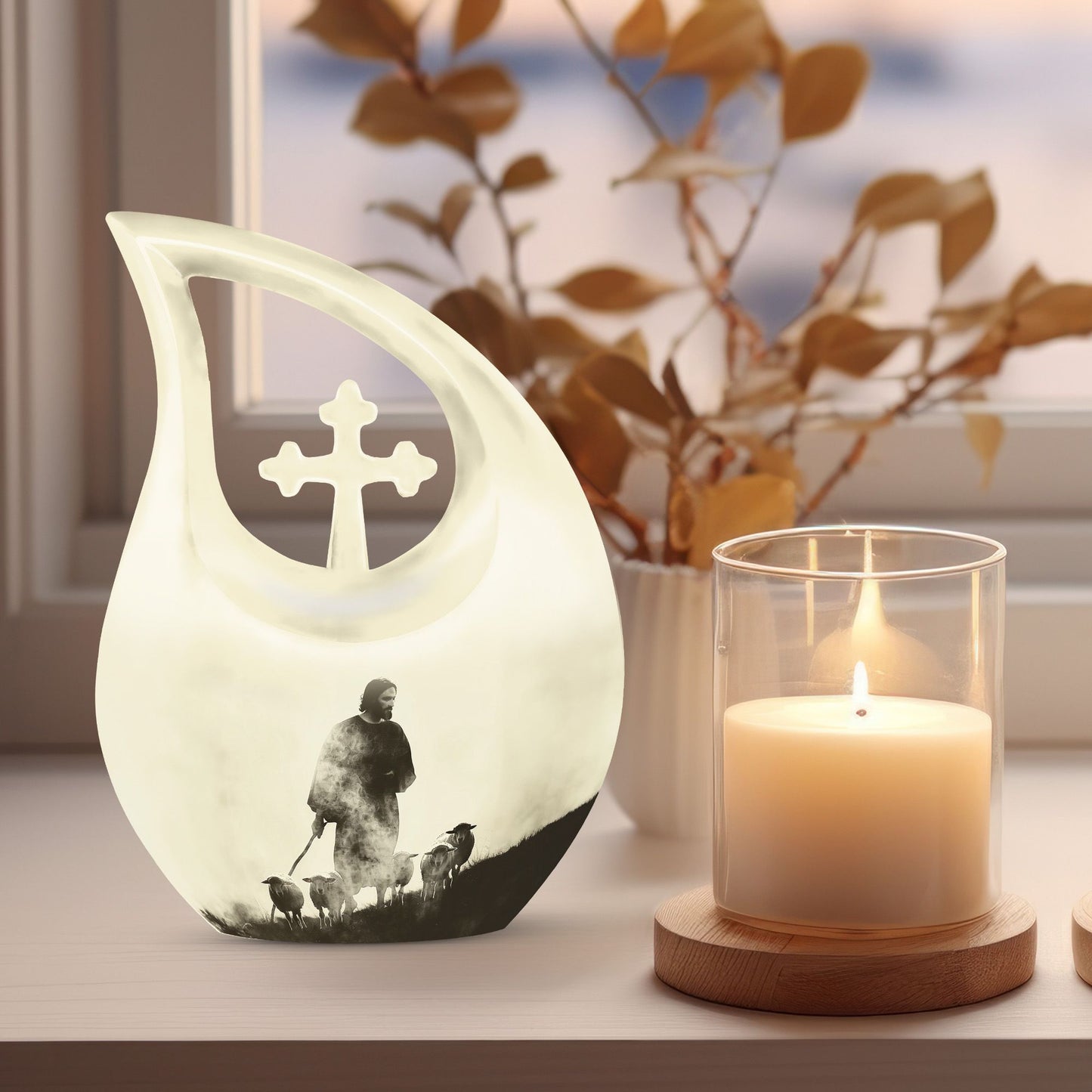 Large Shepherd-themed Memorial Urn 