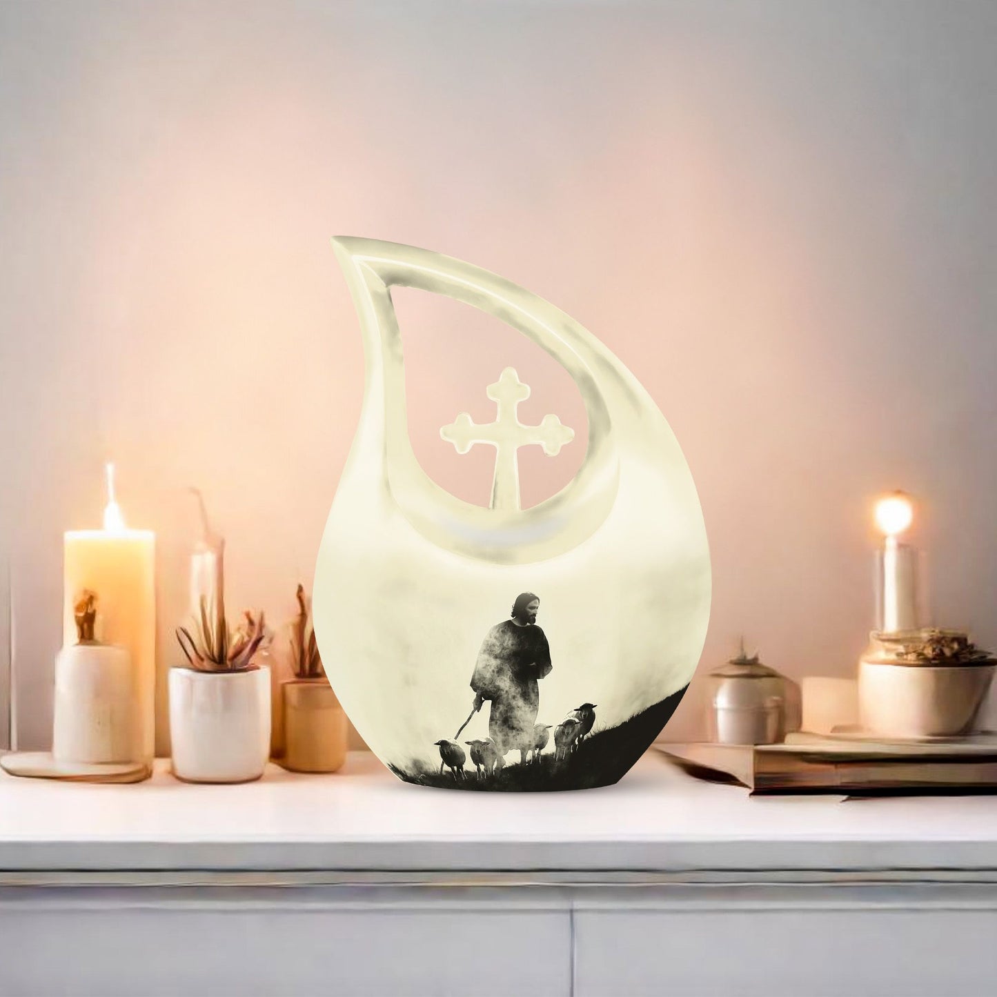 Large Shepherd-themed Memorial Urn 
