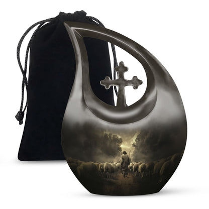 10-inch Shepherd-themed Cross Drop Large Urn 
