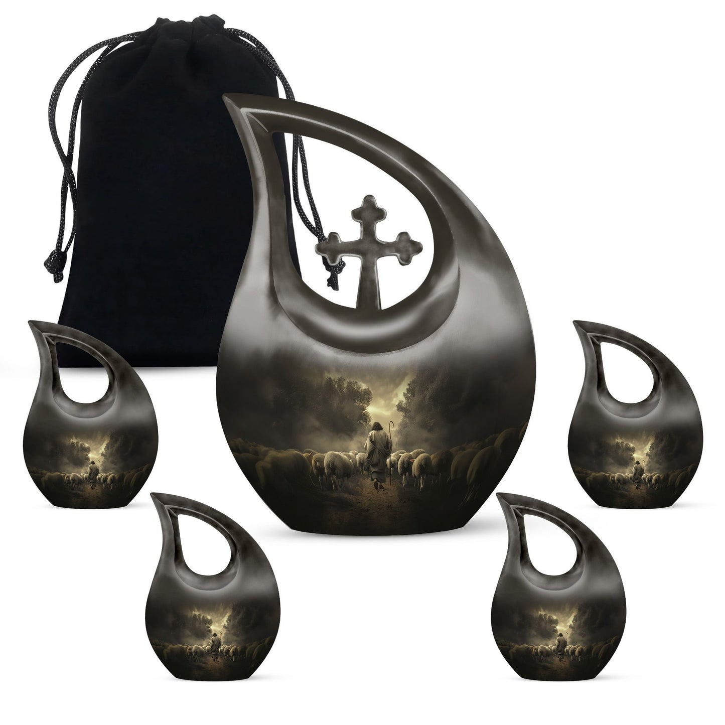 10-inch Shepherd-themed Cross Drop Large Urn 