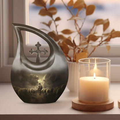10-inch Shepherd-themed Cross Drop Large Urn 