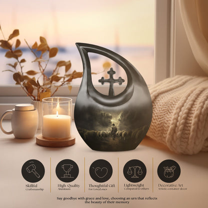 10-inch Shepherd-themed Cross Drop Large Urn 