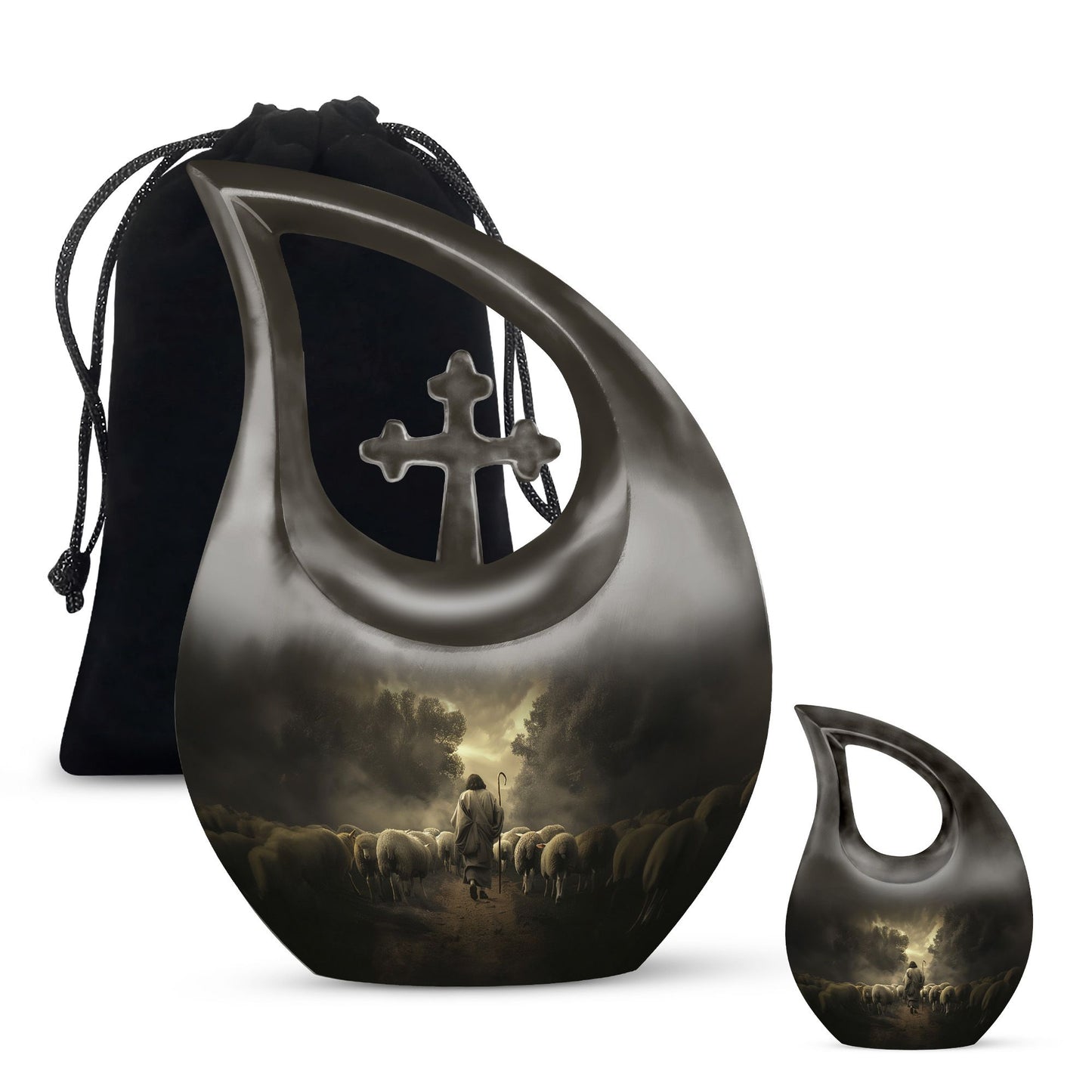 10-inch Shepherd-themed Cross Drop Large Urn 