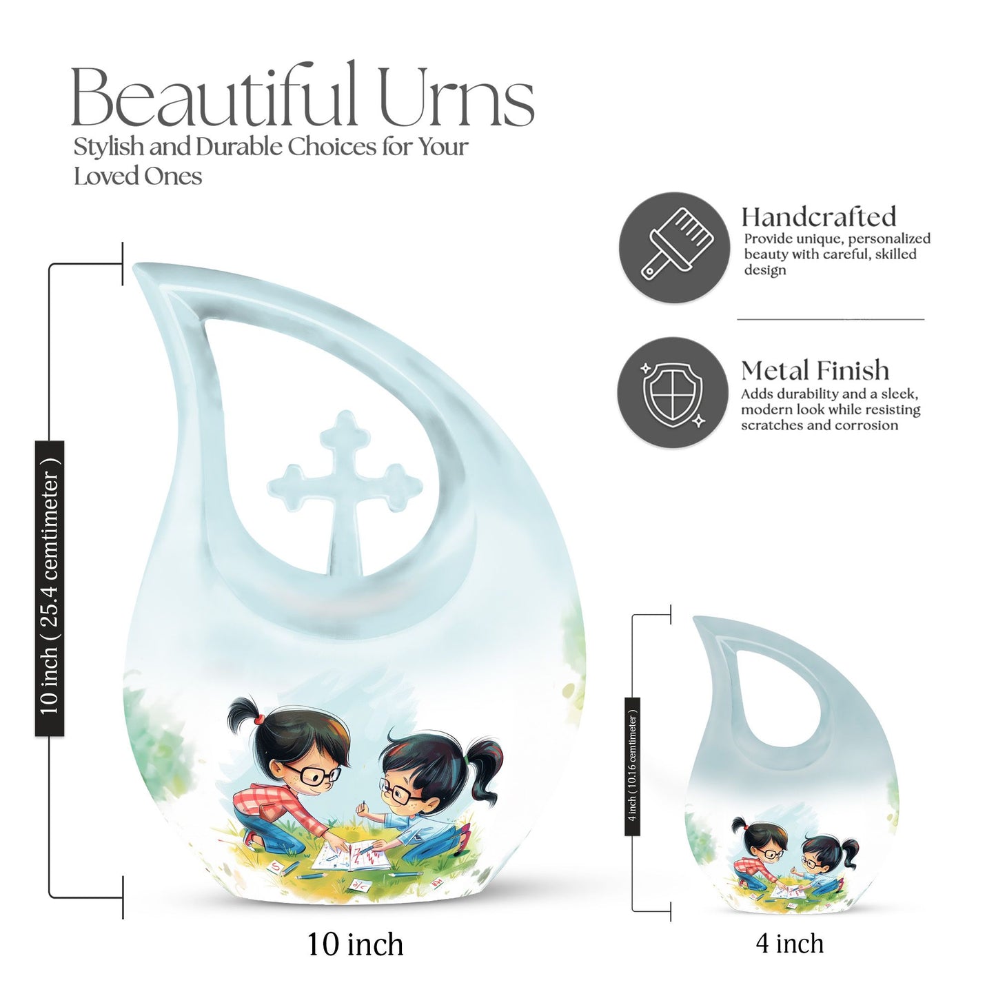 10 inch Brother And Sister Cross Drop designed memorial urn 