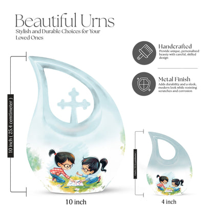 10 inch Brother And Sister Cross Drop designed memorial urn 