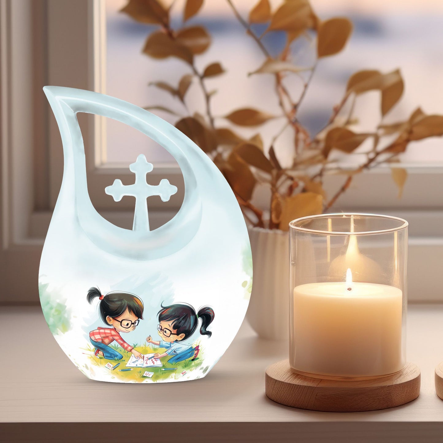 10 inch Brother And Sister Cross Drop designed memorial urn 