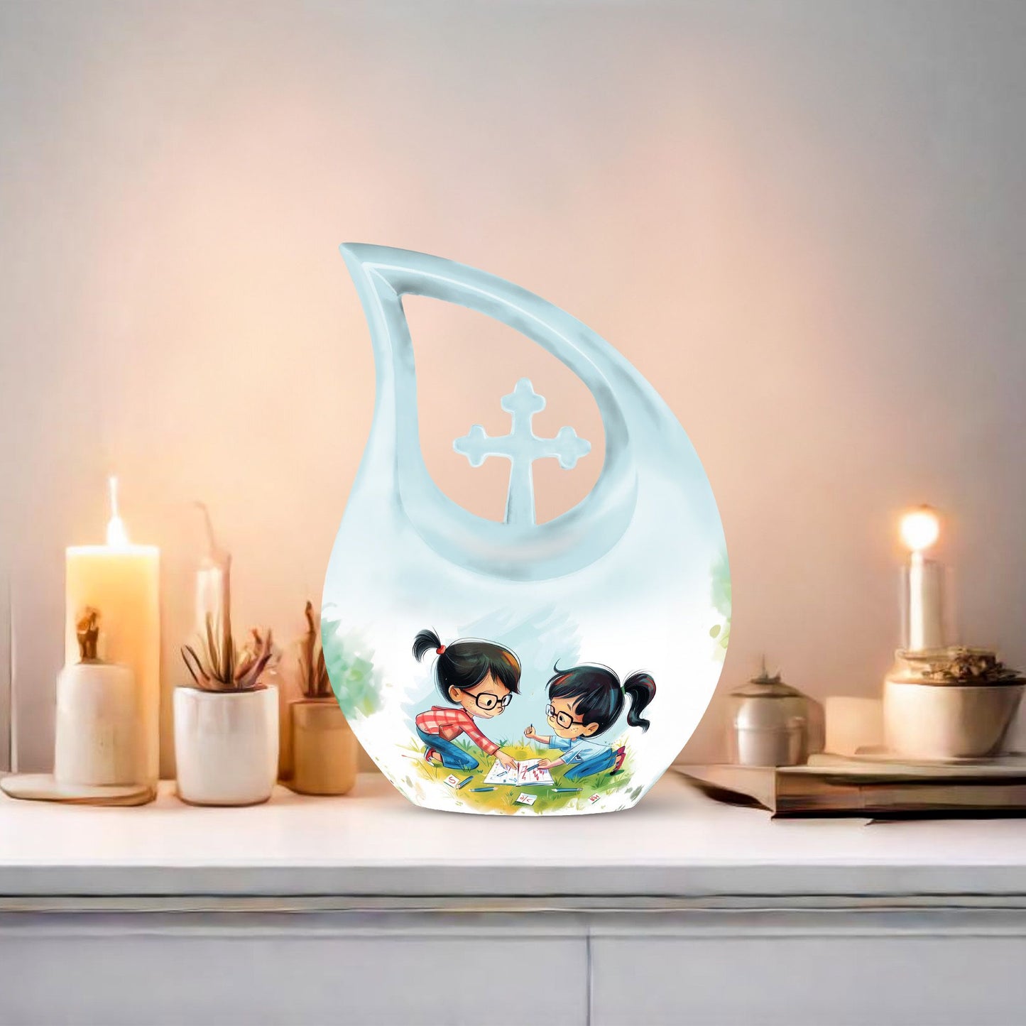 10 inch Brother And Sister Cross Drop designed memorial urn 