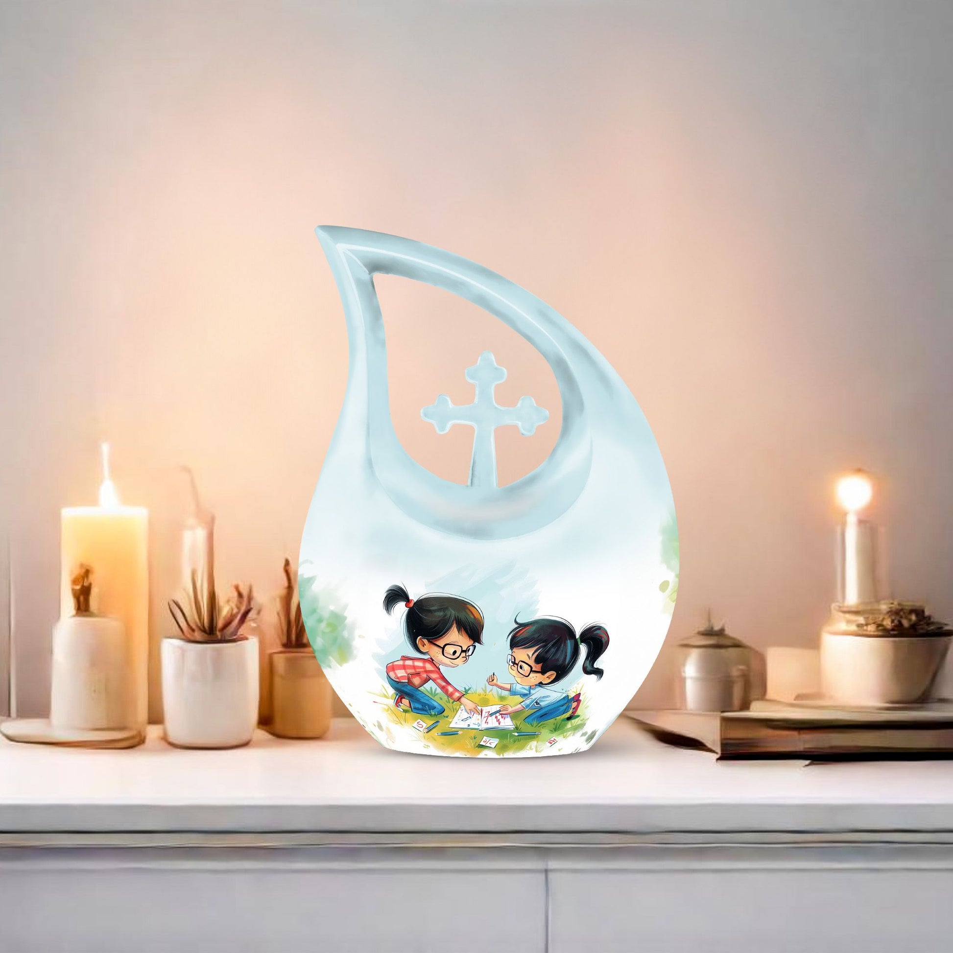 10 inch Brother And Sister Cross Drop designed memorial urn 