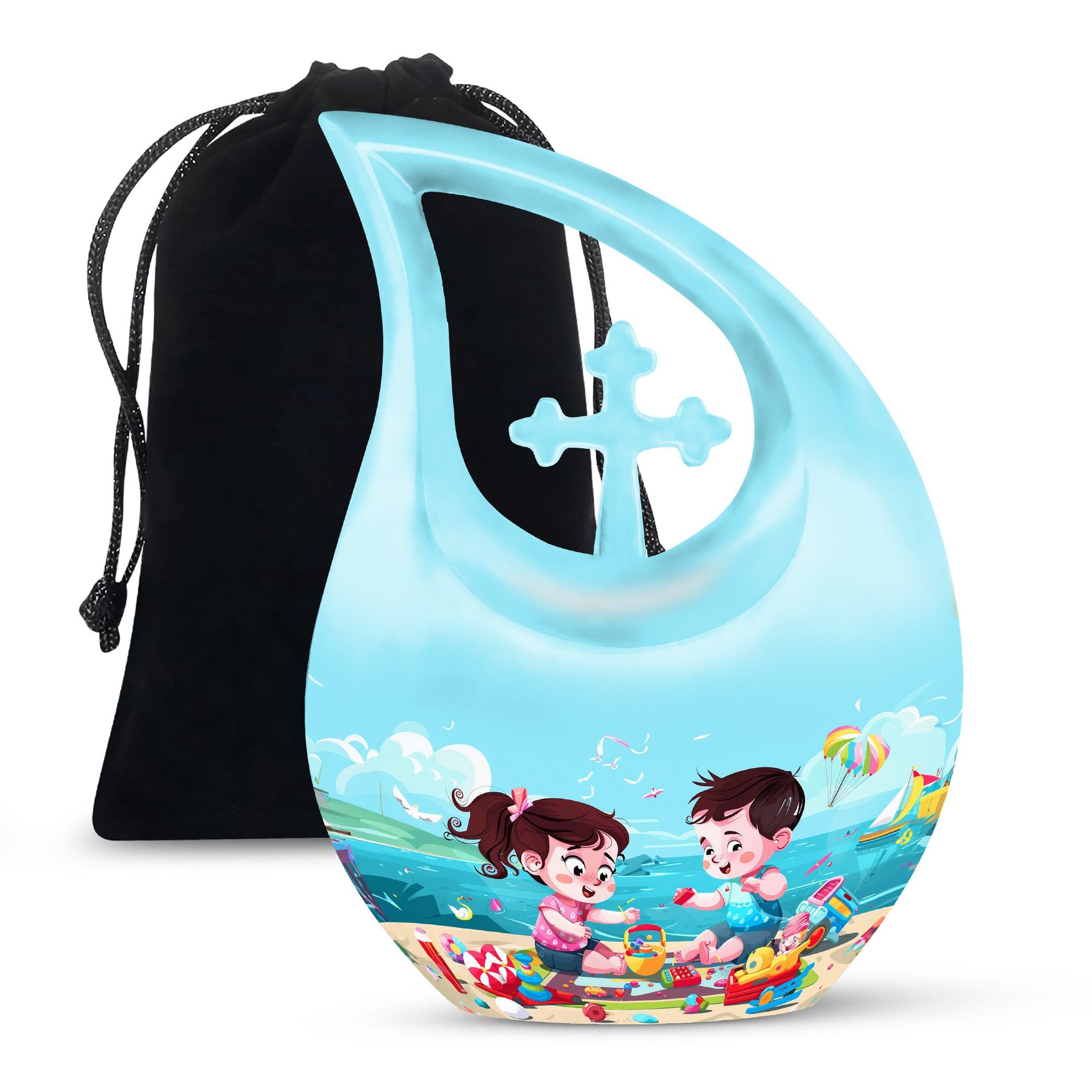 10-inch Brother and Sister themed Cross Drop urn