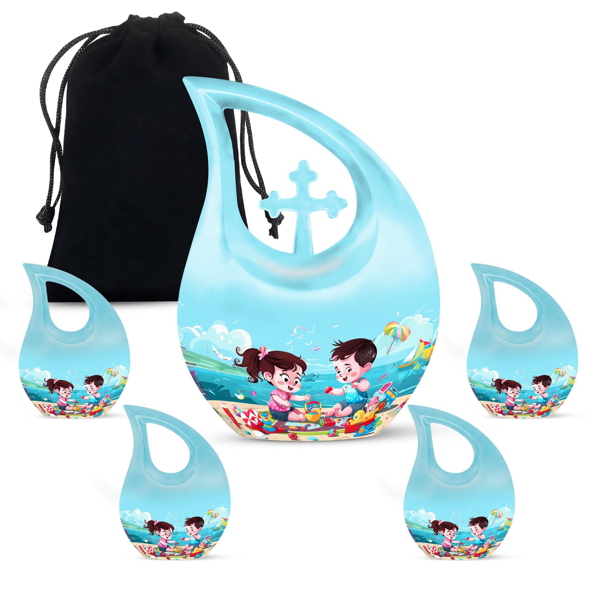 10-inch Brother and Sister themed Cross Drop urn