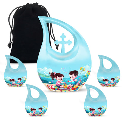 10-inch Brother and Sister themed Cross Drop urn