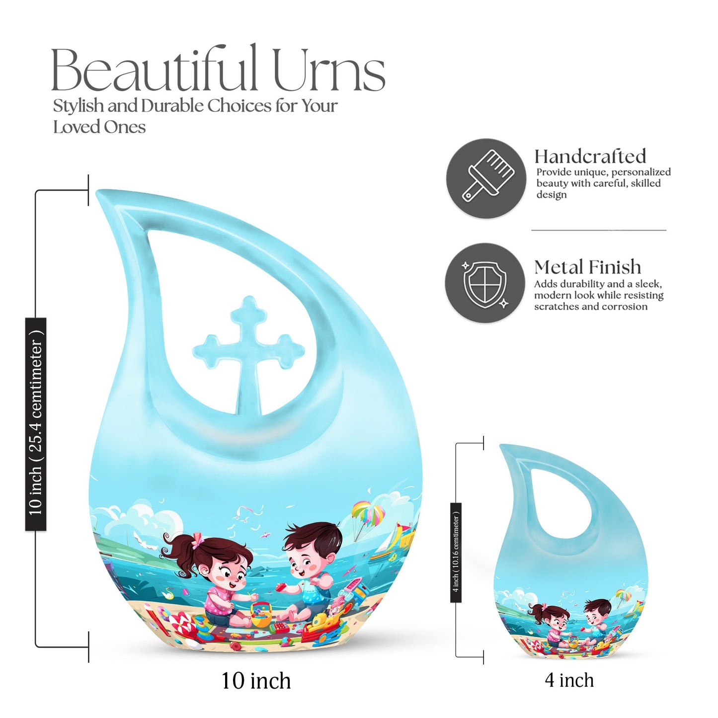 10-inch Brother and Sister themed Cross Drop urn