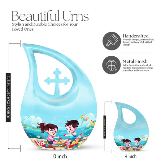 10-inch Brother and Sister themed Cross Drop urn