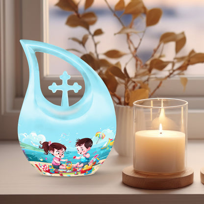 10-inch Brother and Sister themed Cross Drop urn