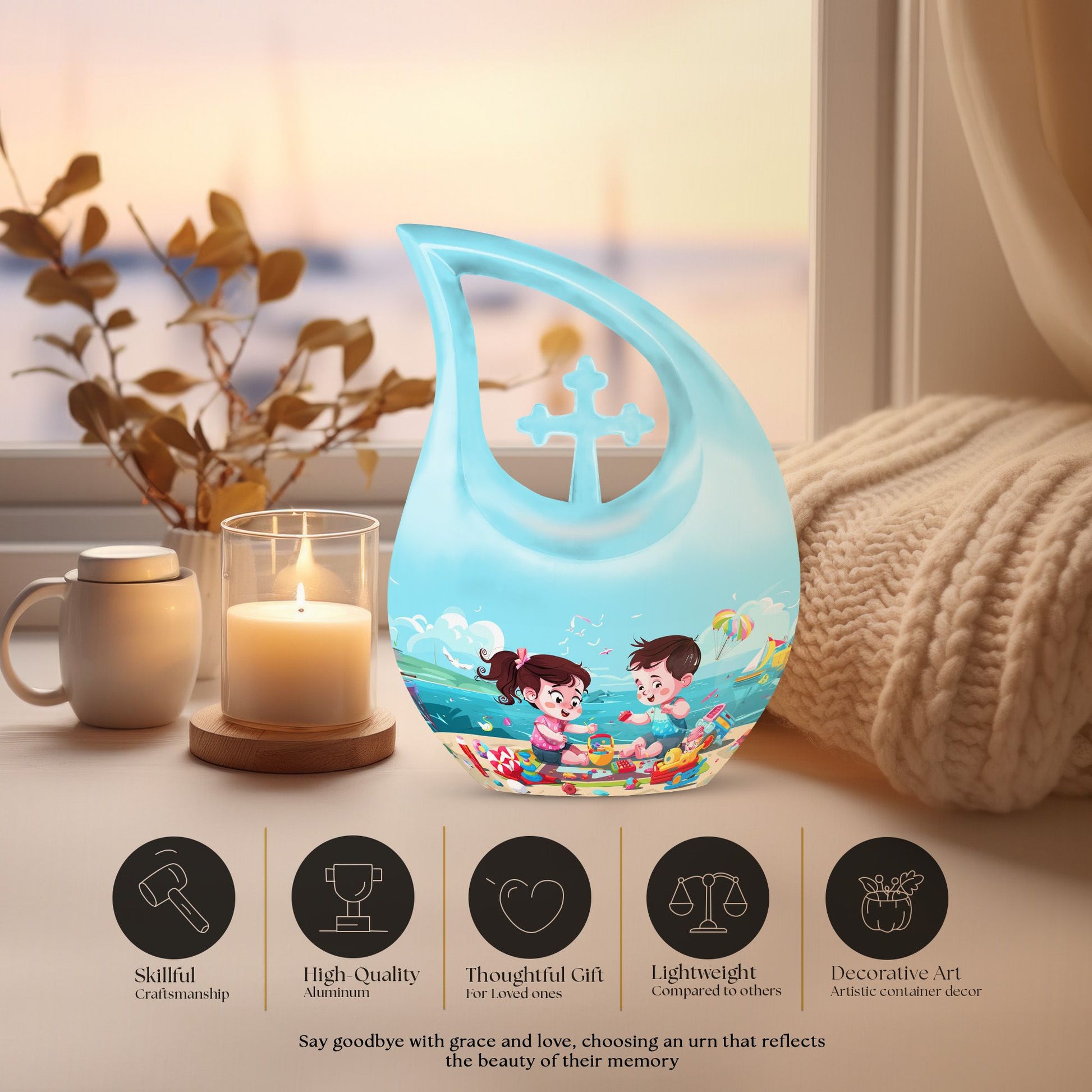 10-inch Brother and Sister themed Cross Drop urn