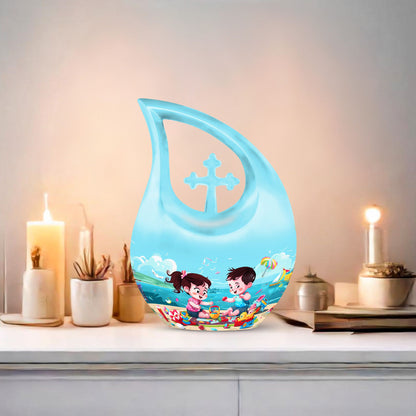 10-inch Brother and Sister themed Cross Drop urn