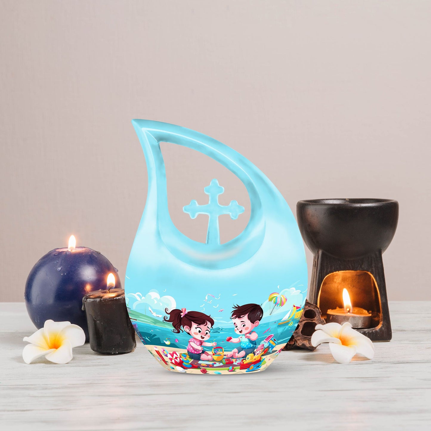 10-inch Brother and Sister themed Cross Drop urn