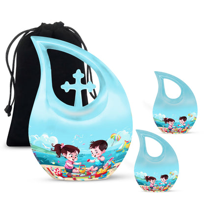 10-inch Brother and Sister themed Cross Drop urn