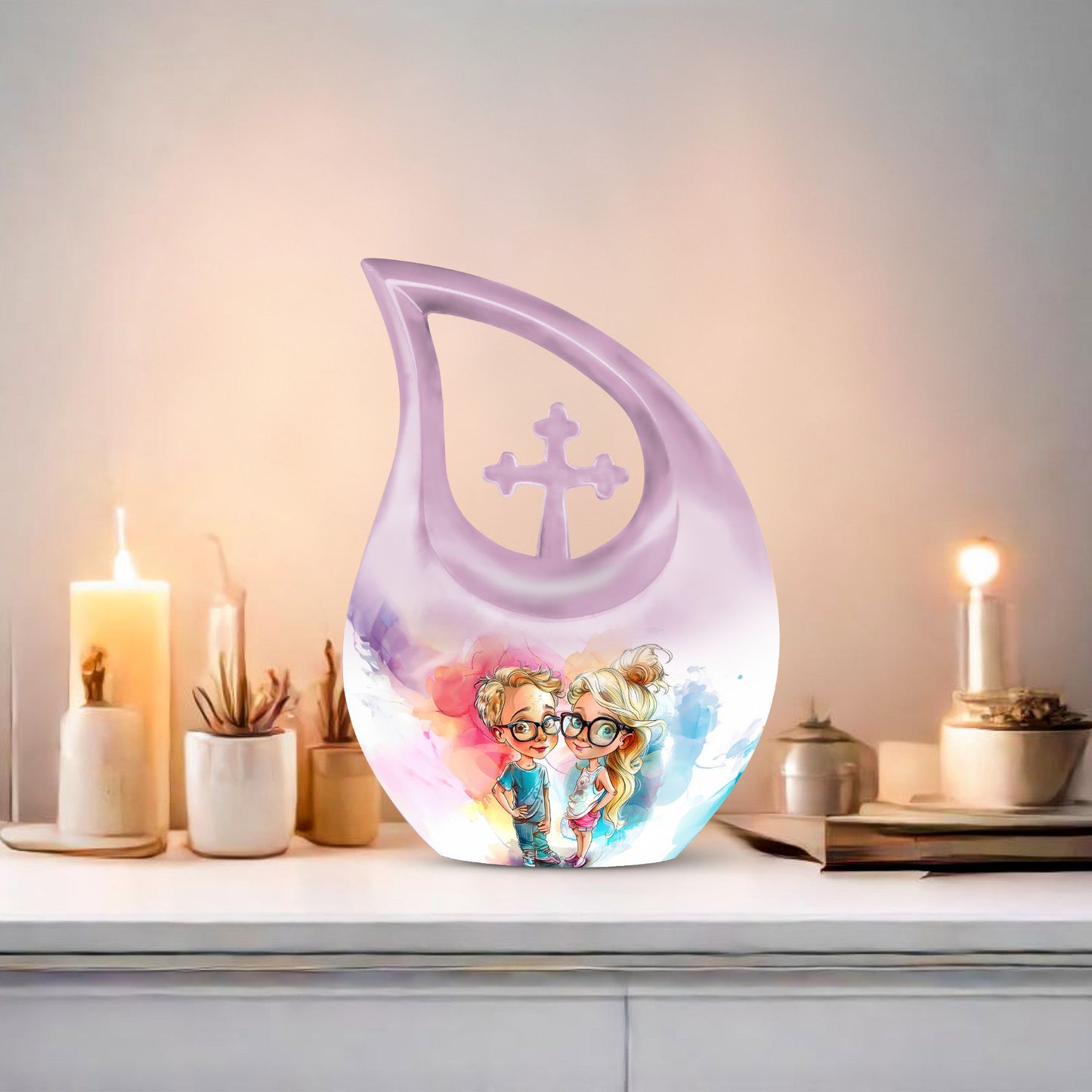 10 Inch Modern Brother And Sister Theme Urn, 