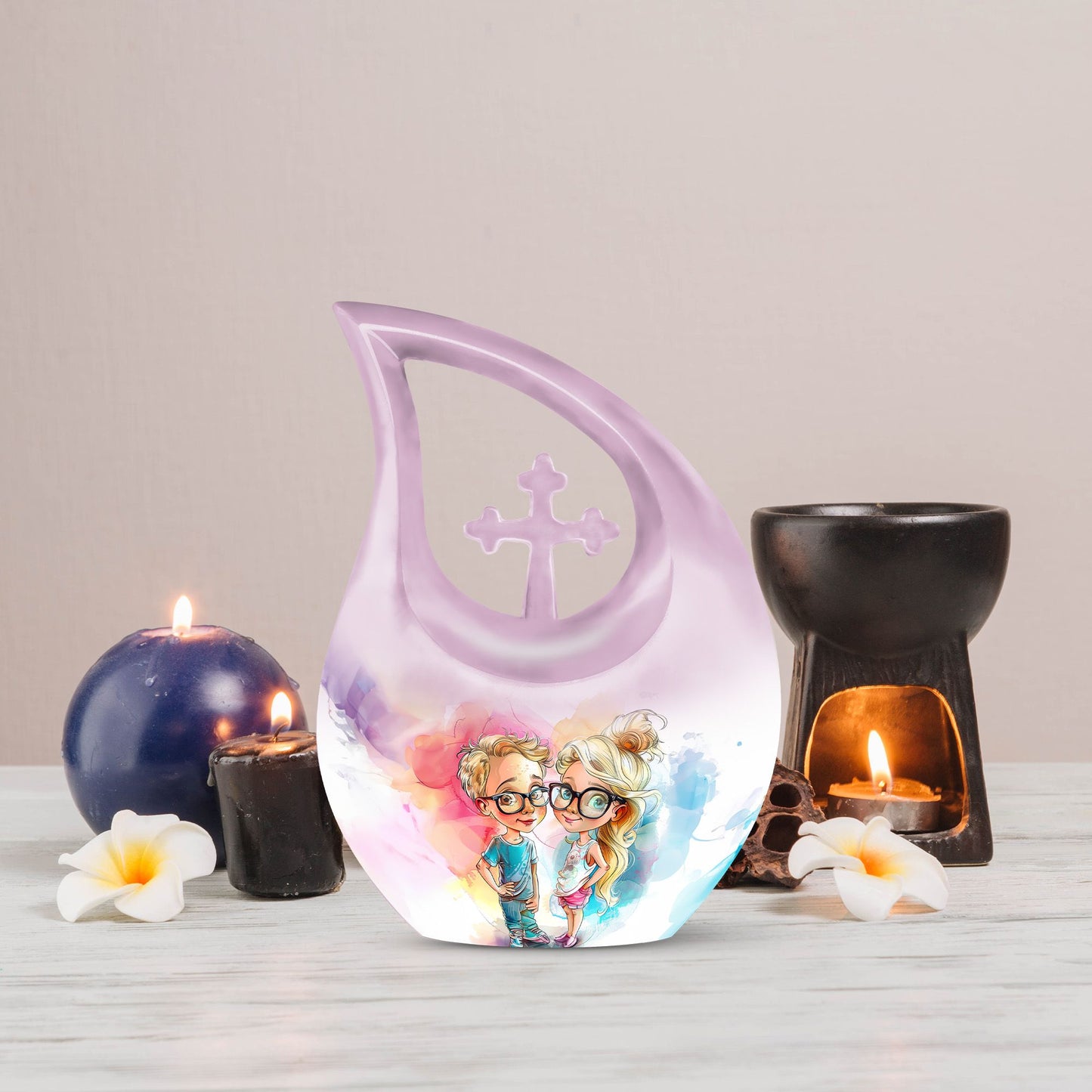 10 Inch Modern Brother And Sister Theme Urn, 