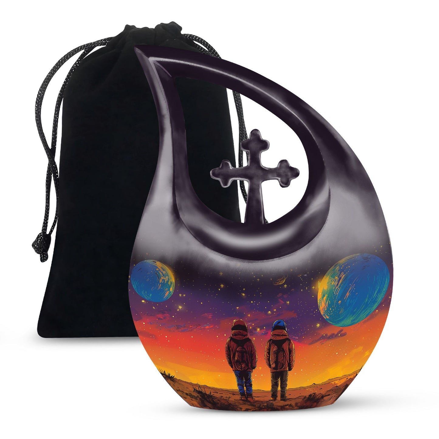 10 Inch Cross Drop Brother And Sister Memorial Urn 