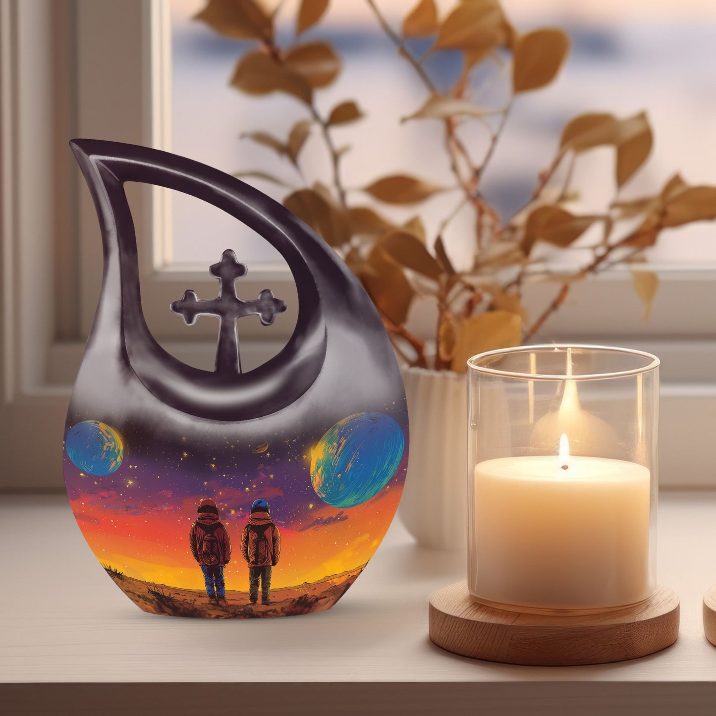 10 Inch Cross Drop Brother And Sister Memorial Urn 