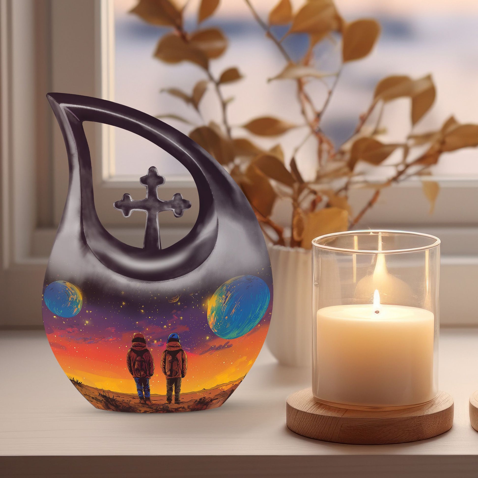 10 Inch Cross Drop Brother And Sister Memorial Urn 