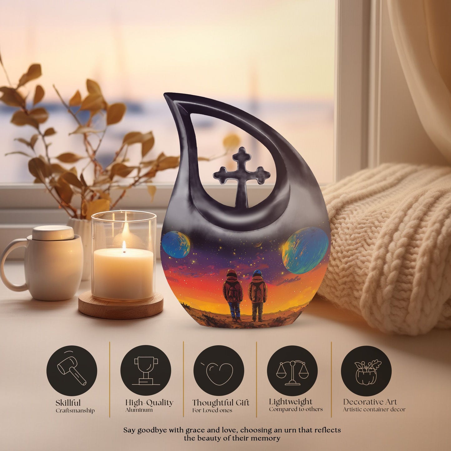 10 Inch Cross Drop Brother And Sister Memorial Urn 