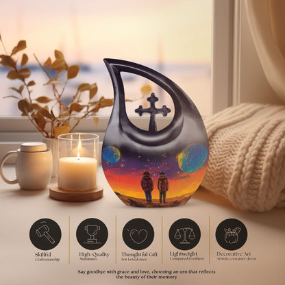 10 Inch Cross Drop Brother And Sister Memorial Urn 